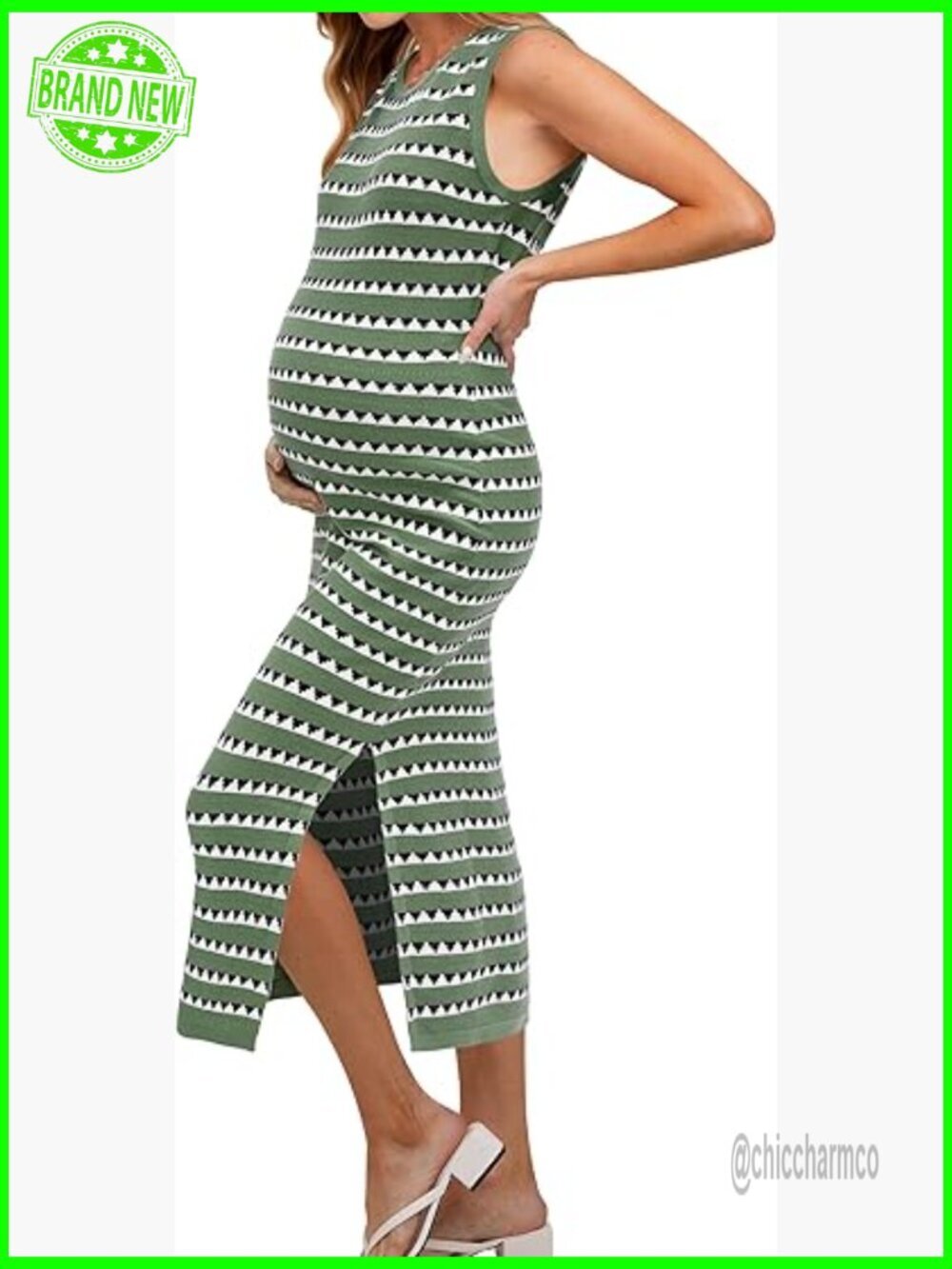 Midi Sleeveless Striped Bodycon Knit Maternity Dress